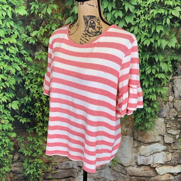 PLEIONE Striped Knit Bell Sleeve Sweater, XL - Picture 4 of 7